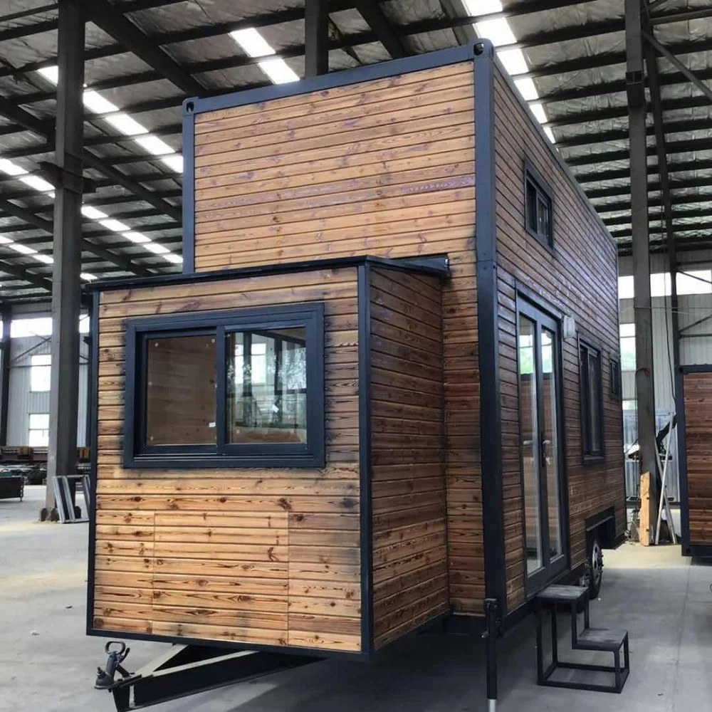 Chine casa prefabricada modulaire de maison en bois parement mobile prêt complete remorque petites conteneur boisé maisons préfabriquées