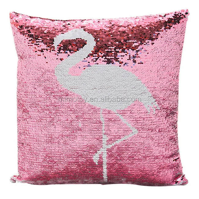 NEW FLAMINGO SEQUIN FILLED CUSHION 40CM x 40CM PINK/WHITE IDEAL GIFT 