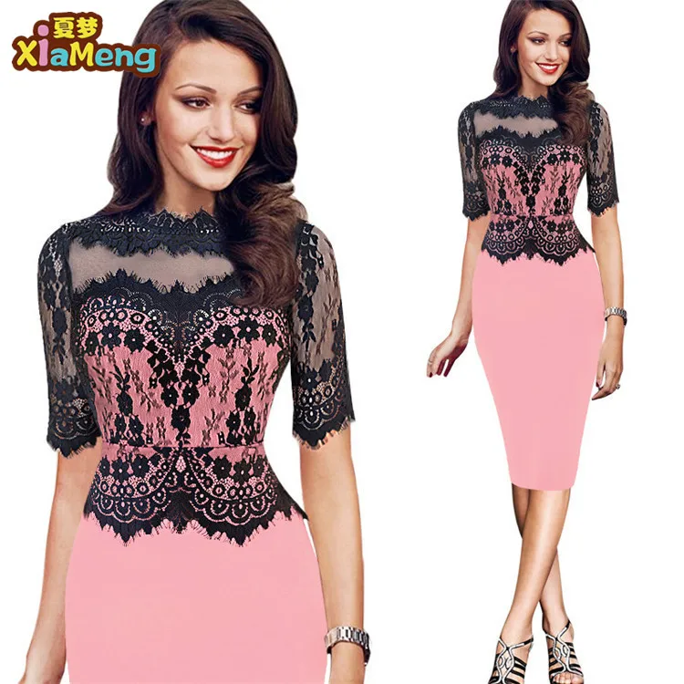 

Lace half sleeve european style fat women prom dress, Pink red green