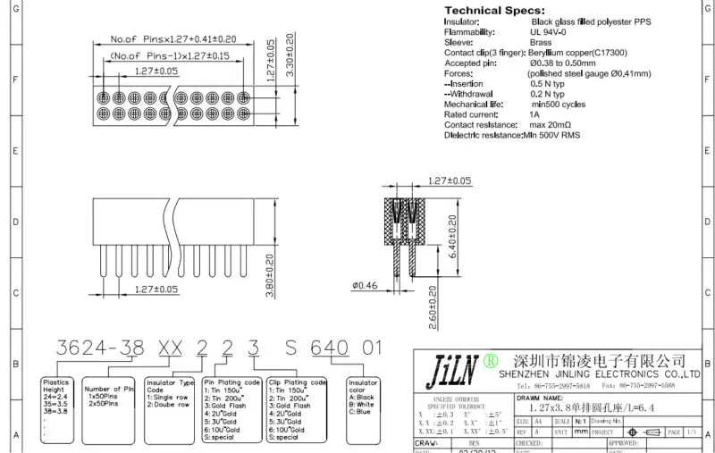 Round Pin Header Connector Dual Single Double Row Female Header 1.27mm
