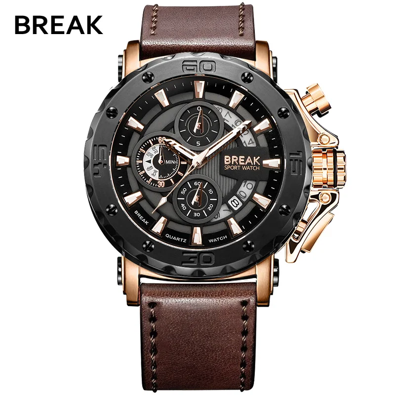 

Break 5690 Watches Men Top Luxury Brand Casual Quartz WristWatches Man Clock Relogio Masculino Leather Waterproof Sports Watch