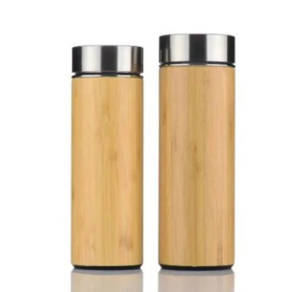 Customized 350ML 500ML double wall bamboo thermos keep warm water bottle with inner stainless steel