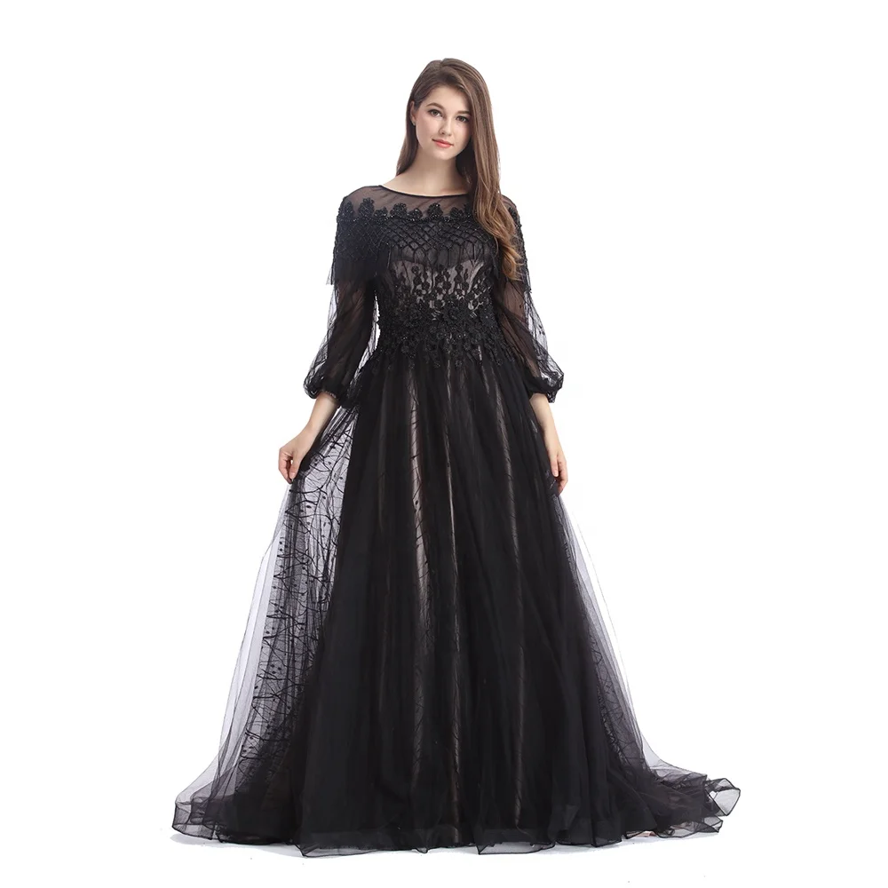 black maxi evening dress with sleeves