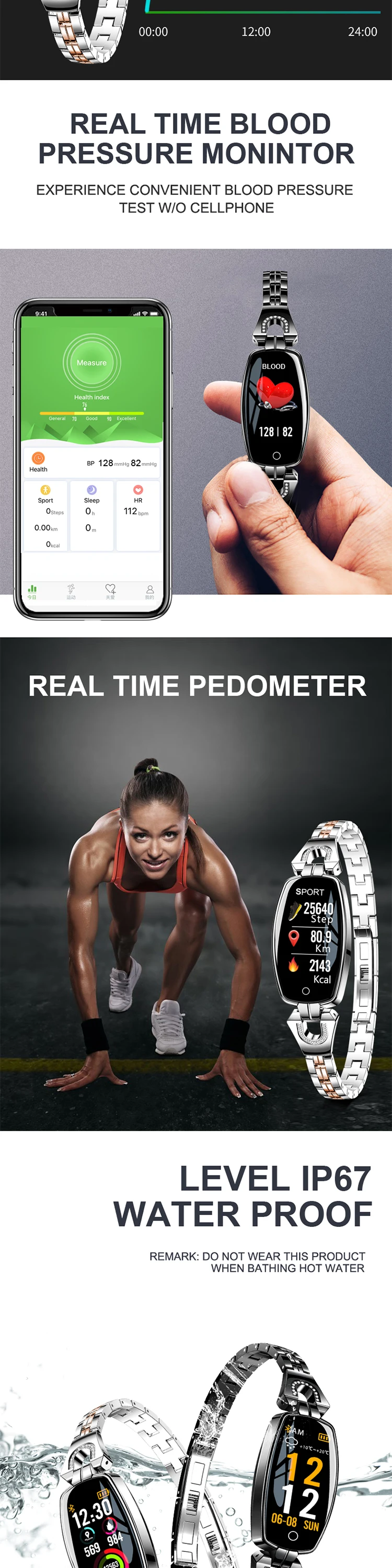Popular Women Fitness Tracker Blood Pressure Heart Rate Monitor Waterproof Smart Watch H8 for Lady women