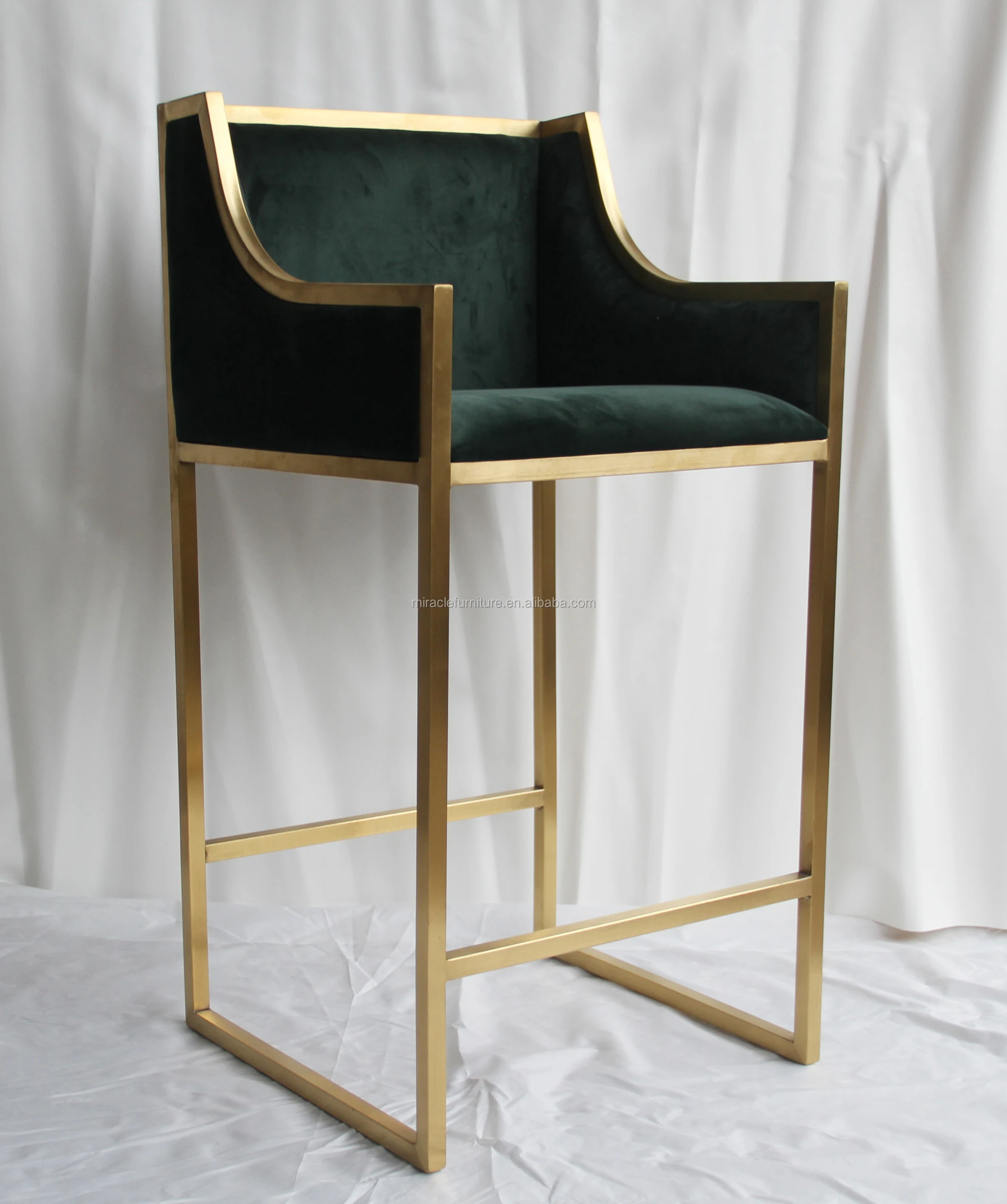 Stainless Steel Gold Base High Fashion Bar Stool Velvet Fabric Bar High