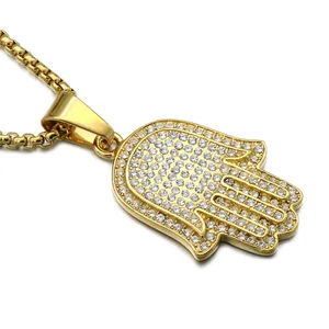 HipHop Jewelry Gold Plated Hamsa Hand Praying Hands Necklace