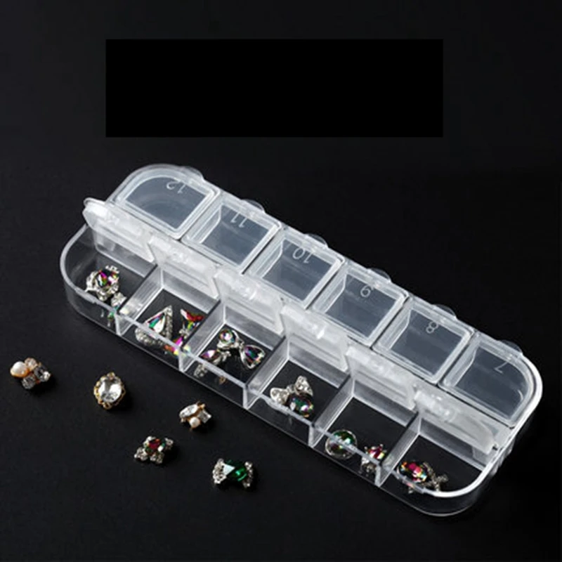 

Nail Art Tool Jewelry Storage Box, 12 Grids Compartments Plastic Rhinestone Organizer Container Case, Display Containers, Clear