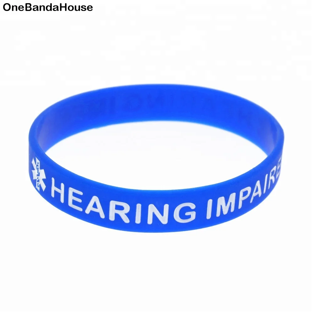 

1PC Labels Bracelet Hearing Impaired Silicone Wristband Adult Size, Blue, black, gray, white