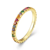 

RINNTIN SR63 Simple Circle 925 Sterling Silver Ring Gold Plated Rainbow Ring jewelry