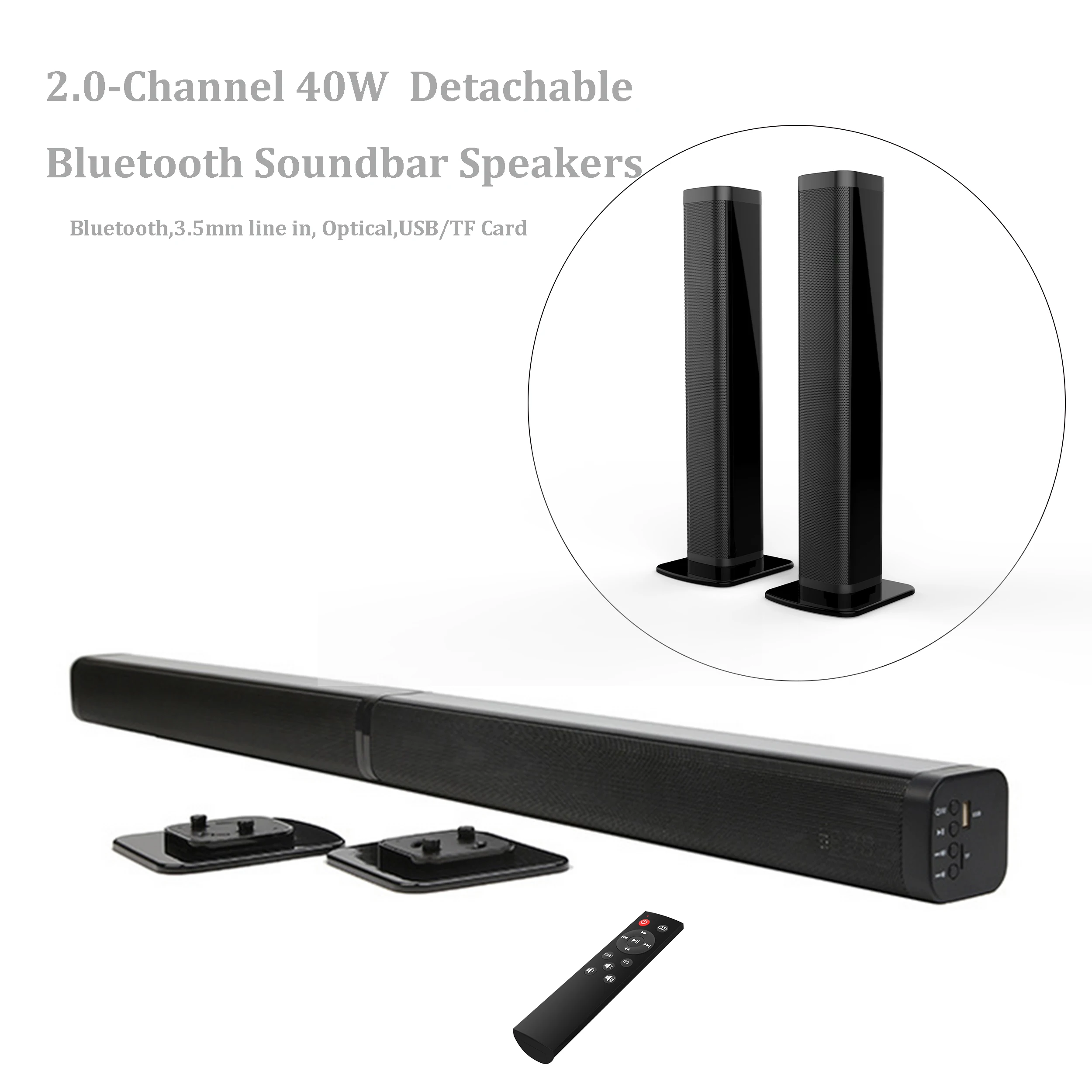 

Samtronic 40W Detachable Soundbar TV Speaker, TV Sound Bar Wired & Wireless Sound Bars surround sound system optical, Black