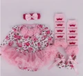 2016 autumn christmas clothes floral newborn baby romper with tutu dress head band shoes leggings 4pcs