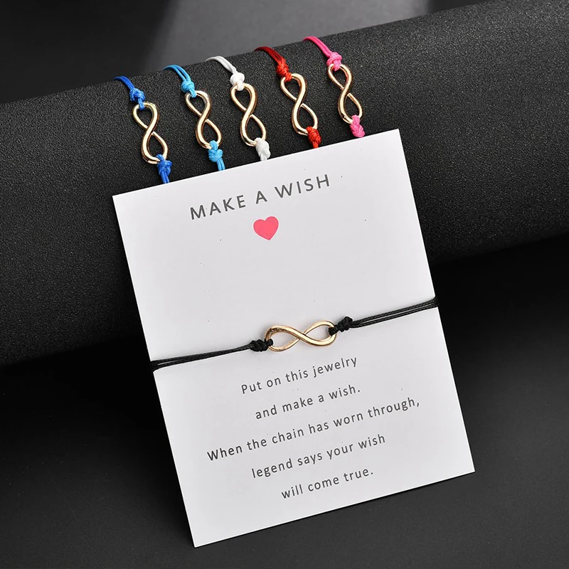 

Women's Men's INFINITY Make a Wish Card Bracelets, Custom Logo Bangles Jewelry Handcrafted Beaded Wrap Cord Wish Bracelet