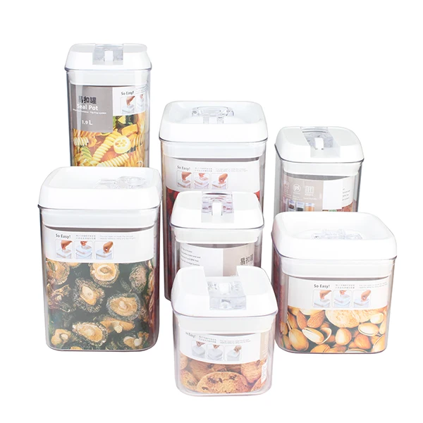 

Wholesale Customized 7pcs set Large Airtight Plastic Food Storage Container Pop Storage Containers, Transparent ps body, ps lid color customized