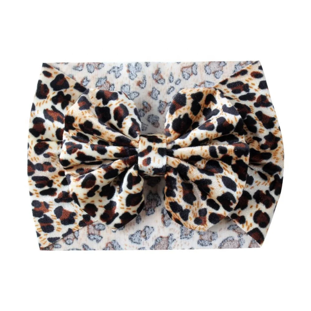 

2019 Summer/Spring Leopard Velvet 5" Hair Bow Elastic Baby Headband Classical European Photography DIY Hair Accessories Headwrap, 12 colors