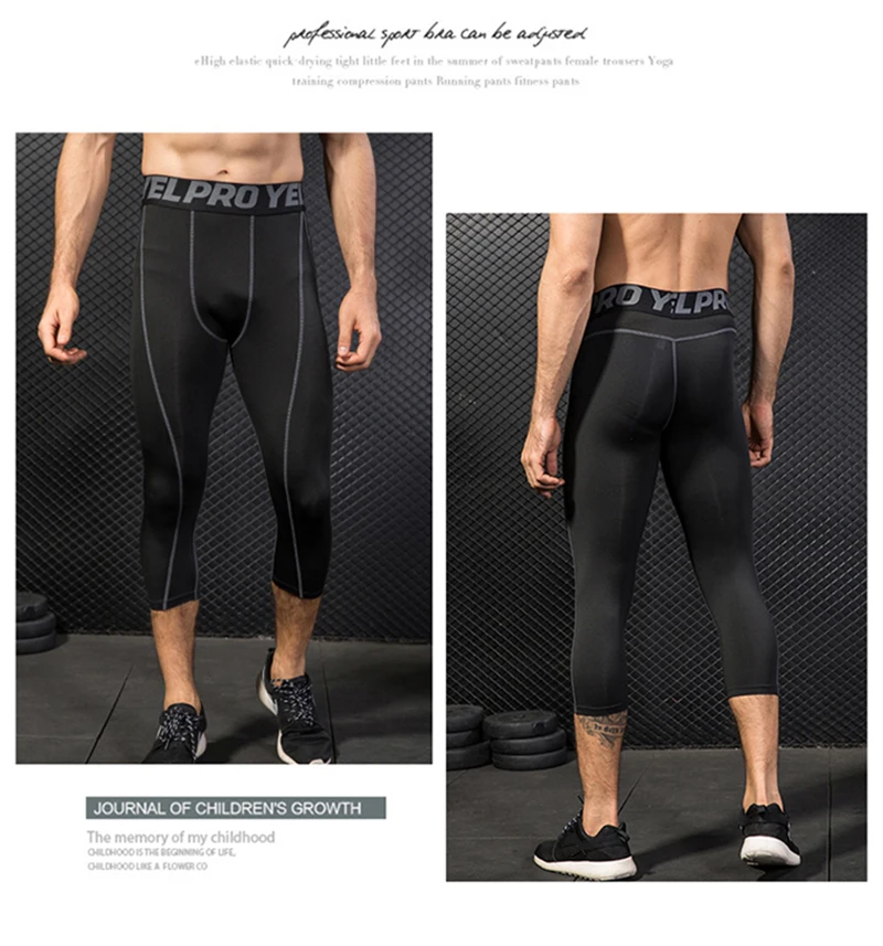 New Mens Compression Tights 3/4 Pants Sports Tight Fitness Running