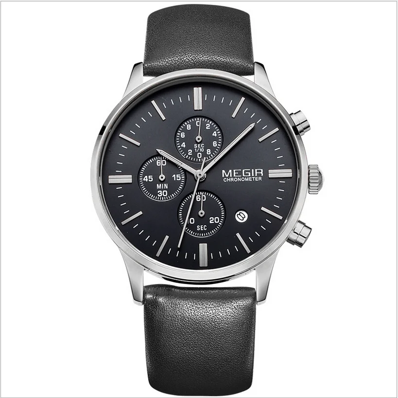 

MEGIR brand multi - functional watch men 's leather waterproof sports quartz male, One colour