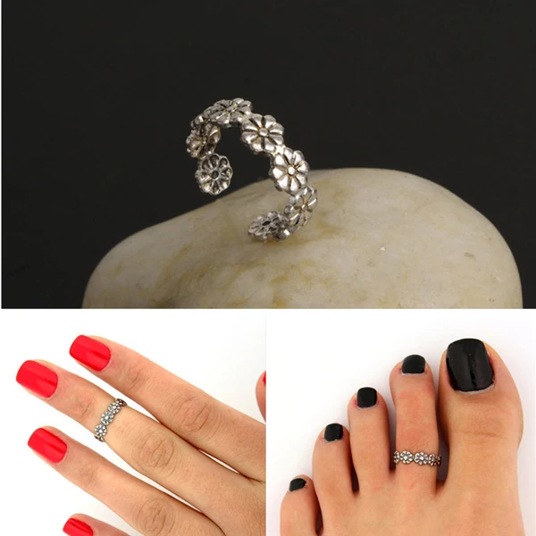 

Hot Selling Latest Women Beach Ring Flower Design Adjustable Toe Ring Feet, Gold or silver