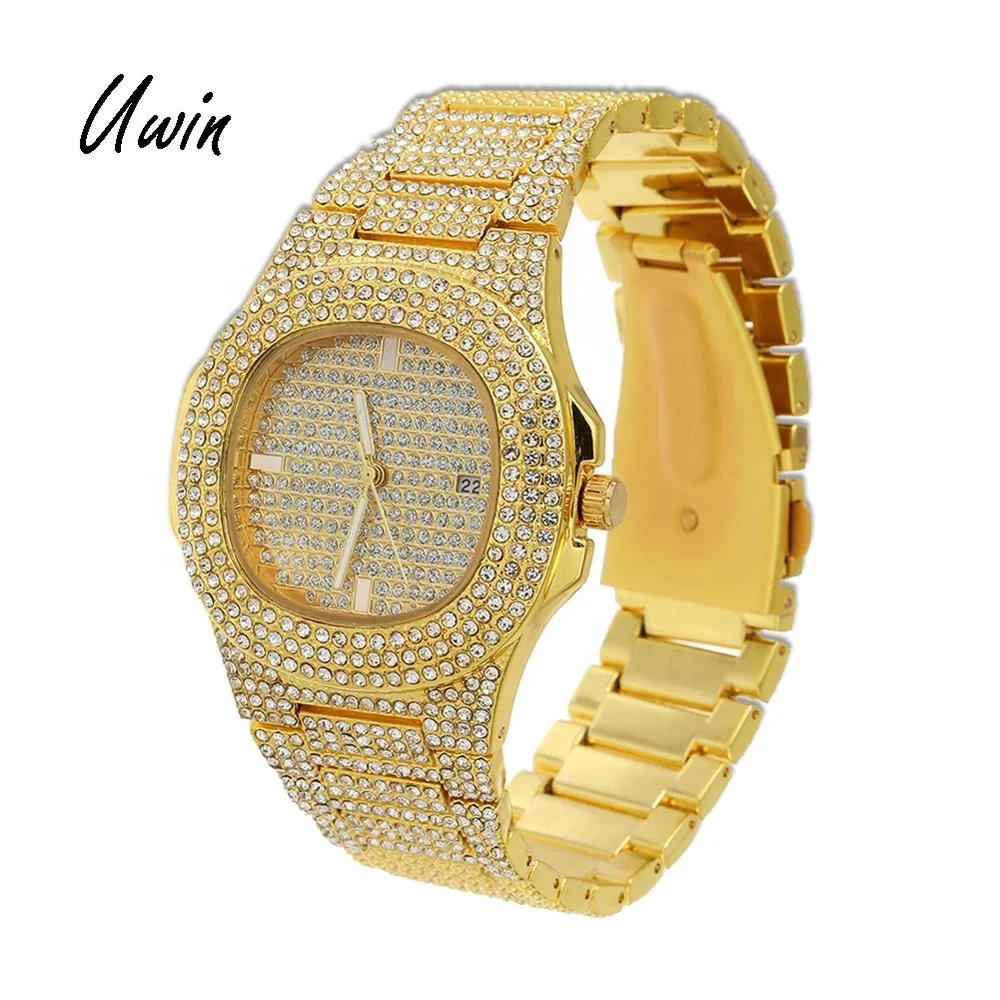 

Luxury Brand Fully Iced Out Watches Gold Wrist Watch for Men, Gold, silver, rose gold, black