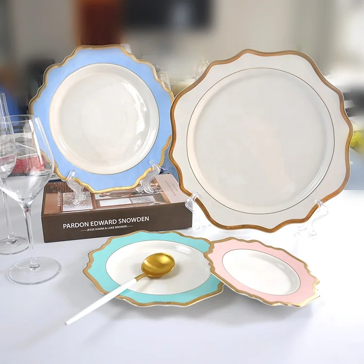 

Gold rim wedding tableware yellow dinnerware sets, porcelain table ware dinner set
