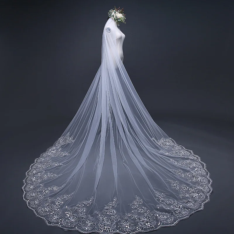 2019 Hot Sell Latest Long Tulle Wedding Bridal Veil Lace Wedding Veil