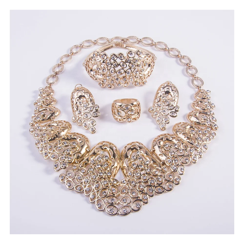

S10243 Jewelry Clear Crystal Rhinestones Chandelier Necklace Earrings Frontal chain Romantic Bridal Jewelry sets