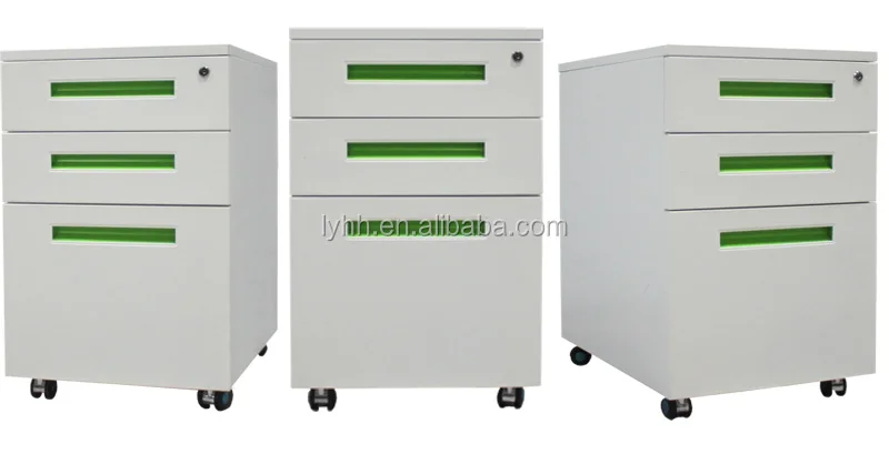 Office Sliding Movable Base Three Drawer Metal Mobile Office
