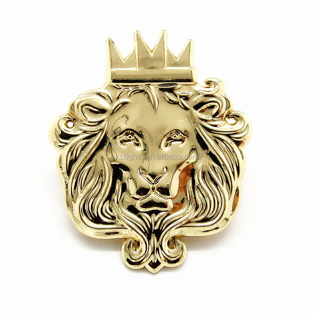 

China supplier 38mm or custom 3D gold metal lion badge with butterfly clutch, Custom color