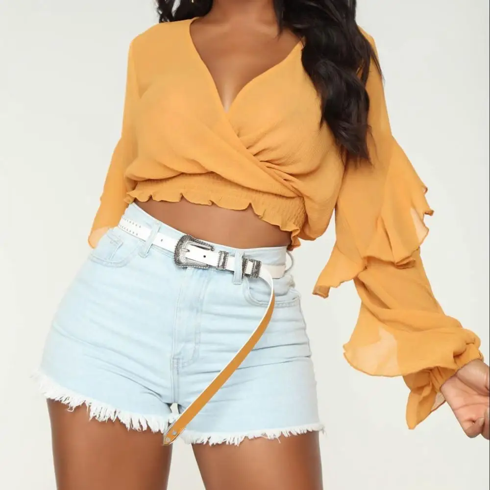 

sexy trumpet long sleeve leopard print pattern bow tie short women crop top t shirt blouse