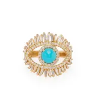 

Gold plated gold filled fashion jewelry luxury full cubic zirconia baguette cz turkish eye turquoise cz ring