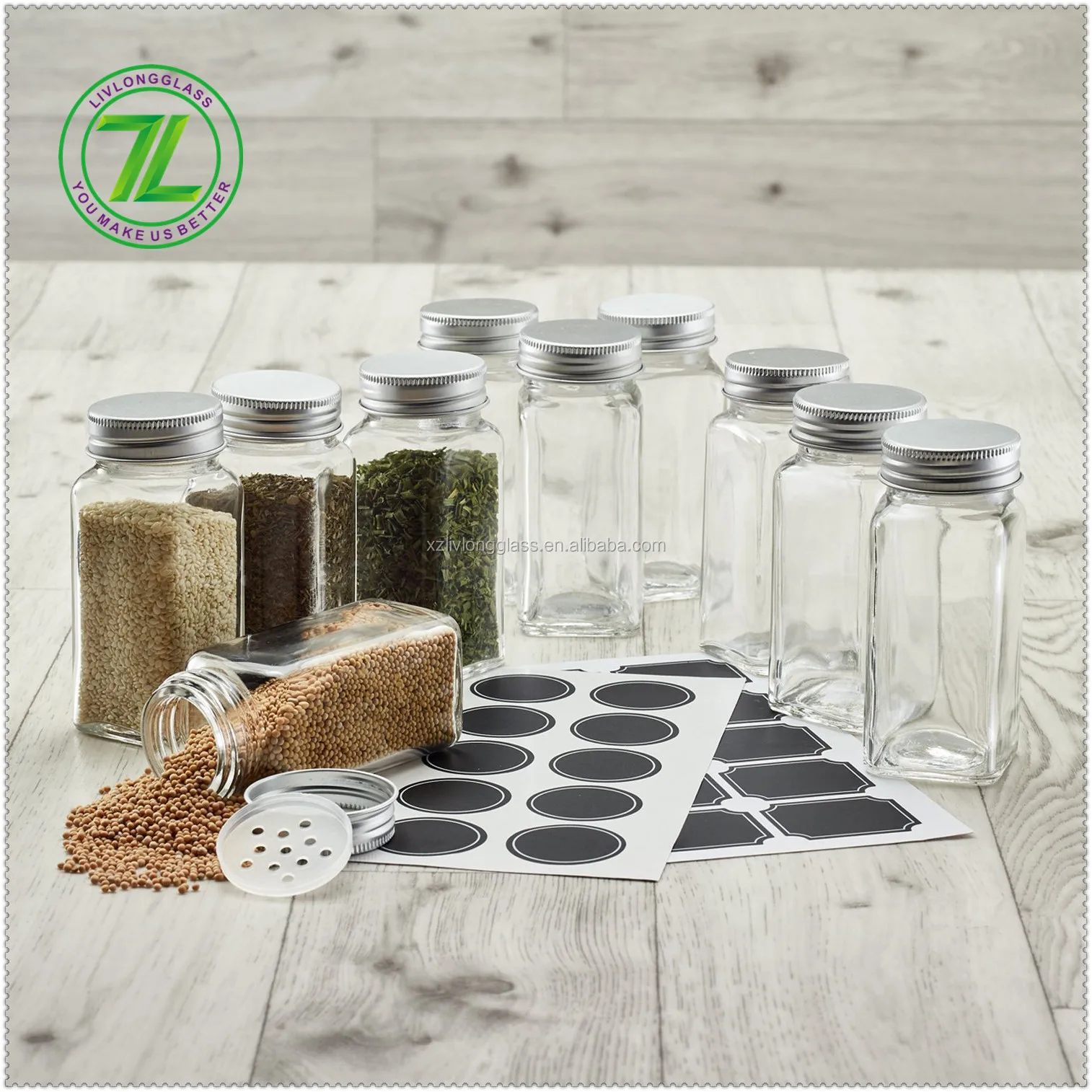 Glass 4oz Spice Jar Set With Silver Metal Lids Shaker Insert Tops 120ml