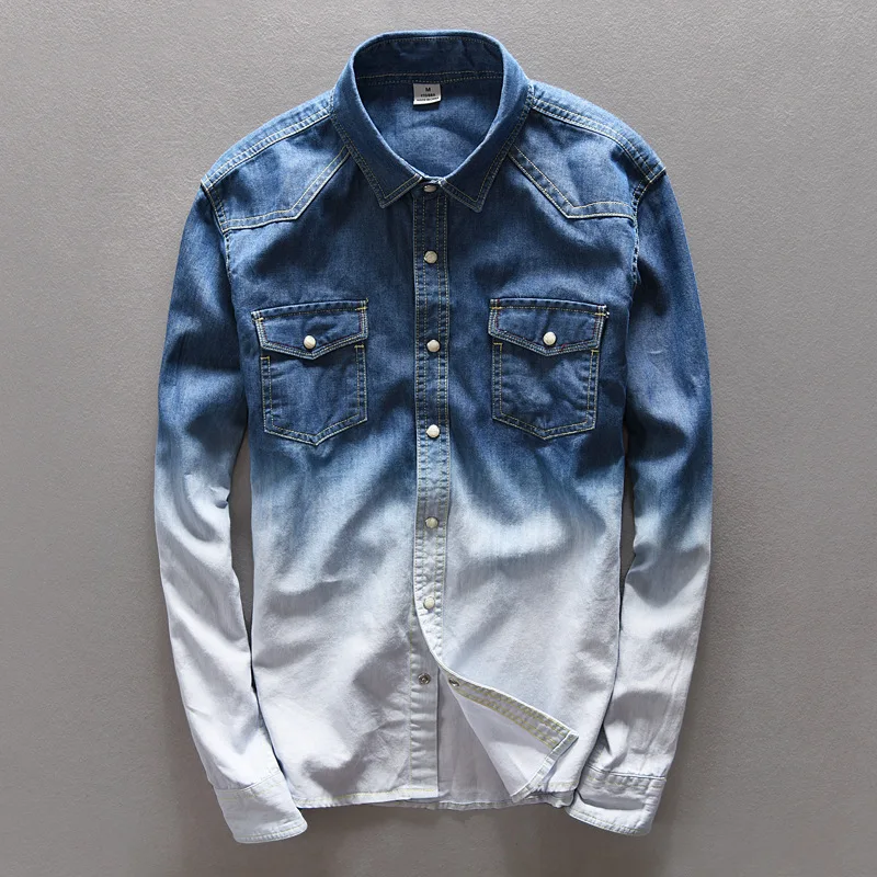 

2018 two color gradual changing denim shirt men, Custom