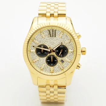 gold mk mens watch with diamonds