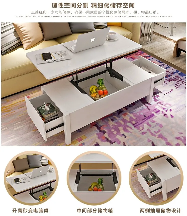 Space Saving Furniture Hydraulic+iron Spring Lift Up Coffee Table