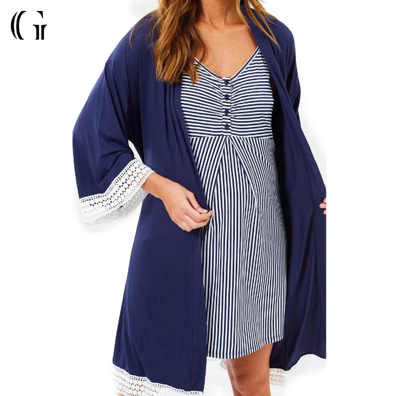 striped maternity robe