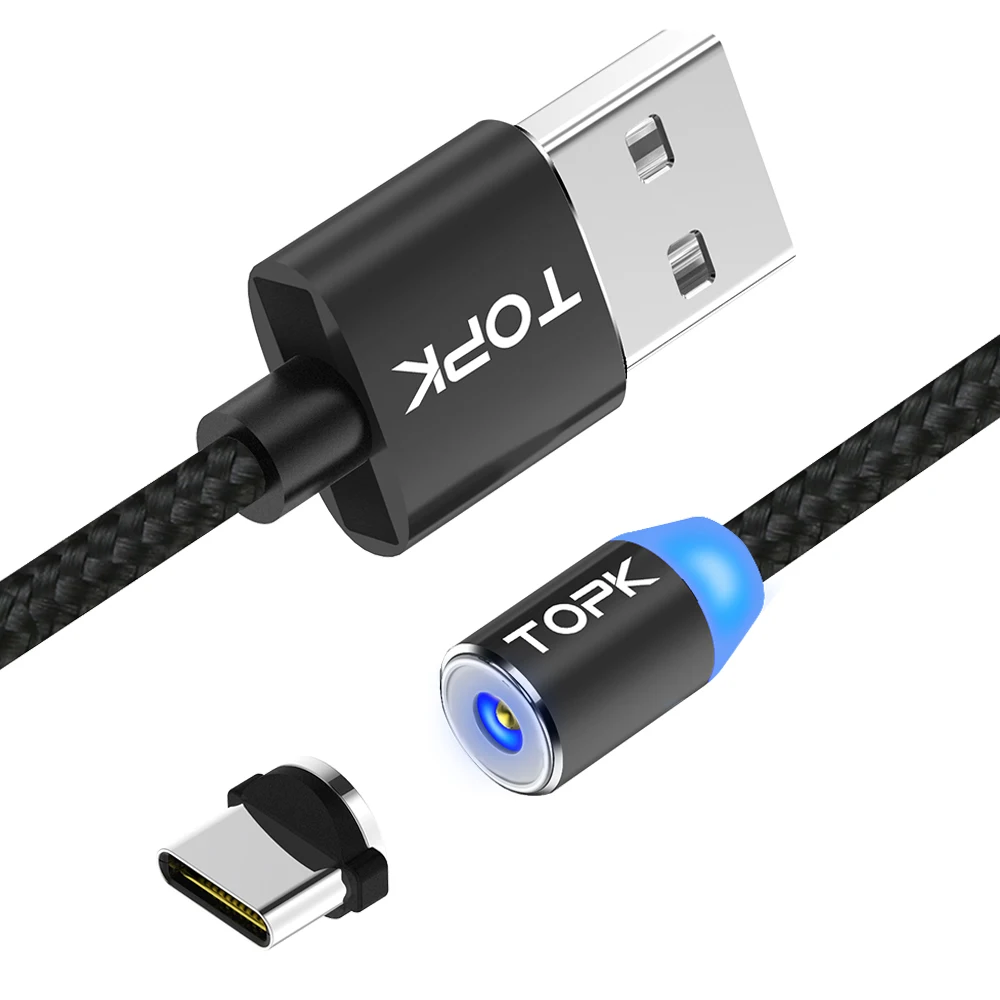 Free Shipping TOPK AM23 1M LED Magnetic USB Type C Cable