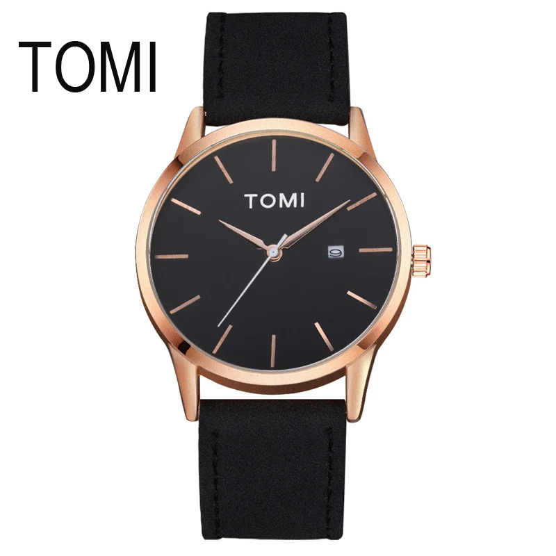 

WJ-6486 Fashion Concise Casual Original Male Wristwatch Leather Strap Complete Calendar Quartz TOMI Men Watch, Mix