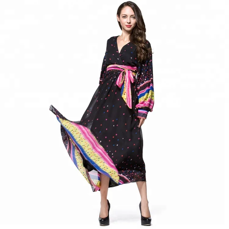 

New Popular Plus Size Women Clothing Bohemian V Neck Dresses, Picture shown