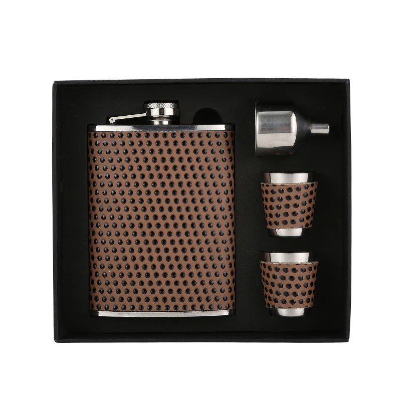 

Mikenda JH010 Portable hip flask set PU leather wrapped with diamond gift flask set