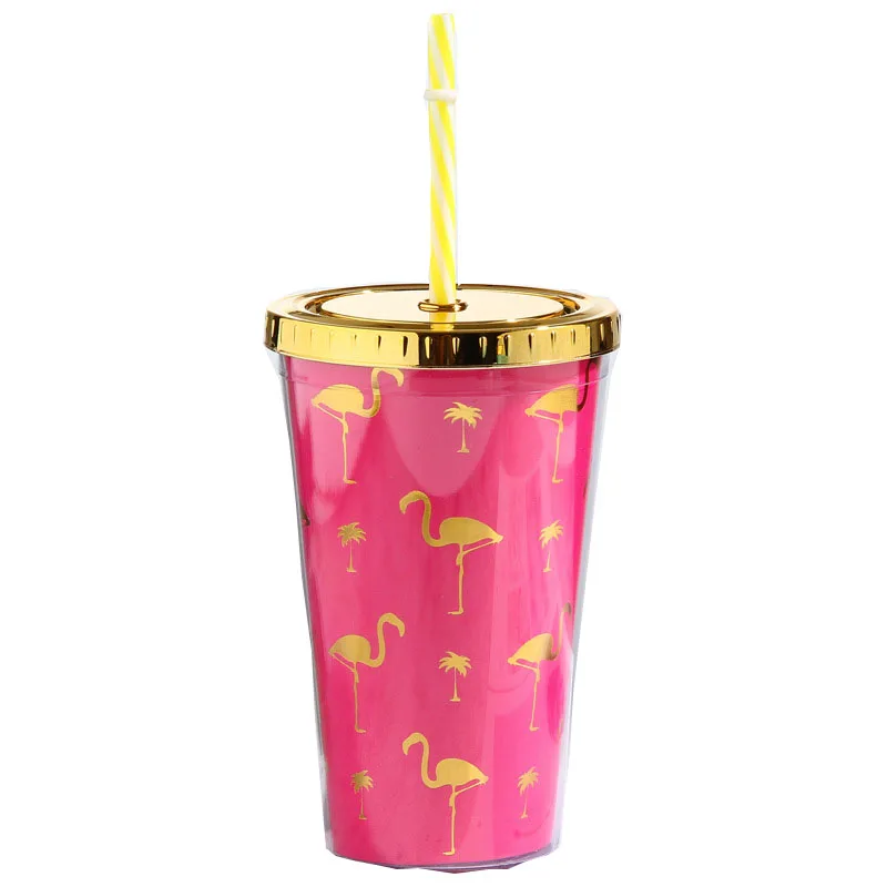 

Zogifts creative summer flamingo double plastic straw fruit juice cup
