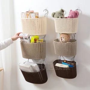 Image of Factory wholesale double hook flower rattan plastic storage hanging basket bathroom bath hanging basket