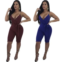 

06AF650 Women fashion sexy v-neck spaghetti strap knee length jumpsuit