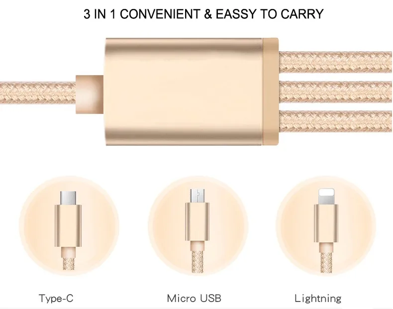 High Quality 3 In 1 Type-C Micro USB Data Charging Cable For Iphone Android and USB C - ANKUX.COM