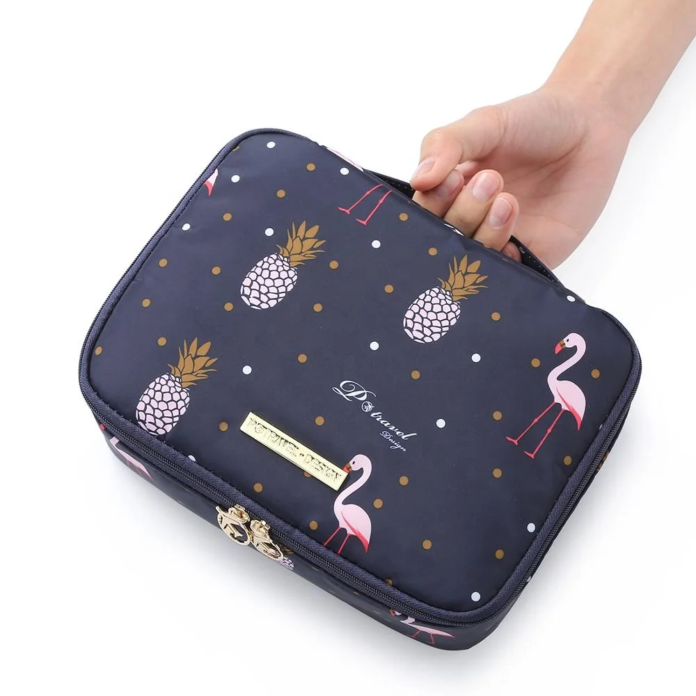 

Light Pink makeup organizer cosmetic Polyester square makeup bag, Navy blue, light pink