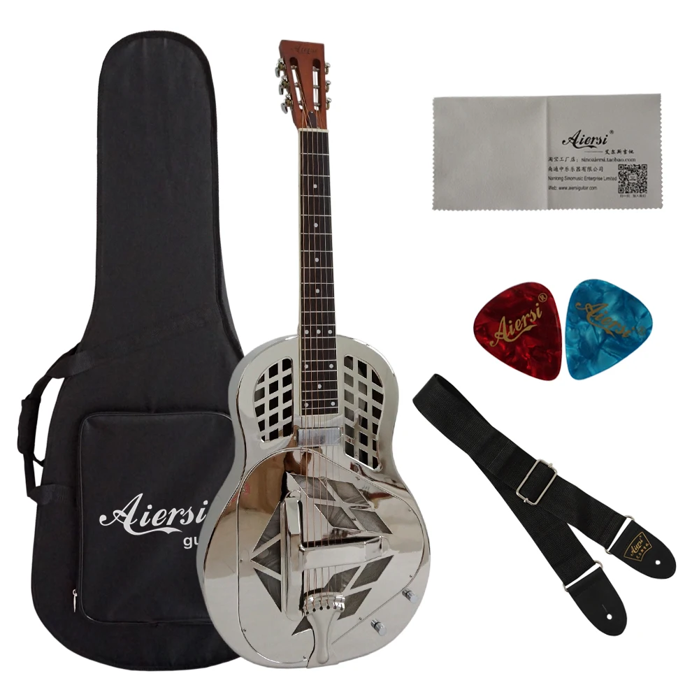 

Custom Aiersi Brand Metal Body Tricone Electric Resonator Guitar, Chrome-plated