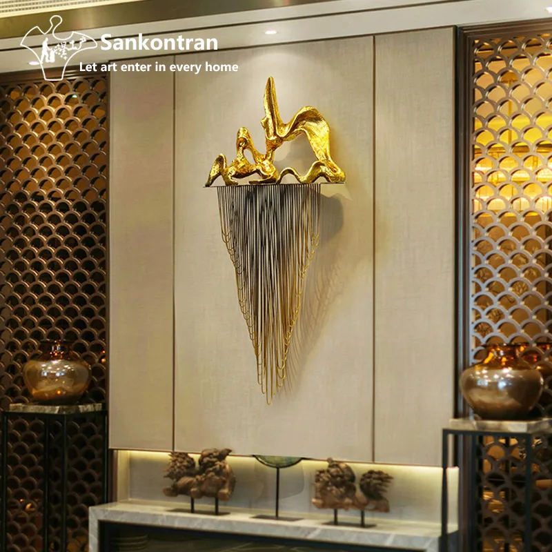 

Handmade Gold Foiled Mountain Decor Metal Wall Mural Landscape, Gold foil