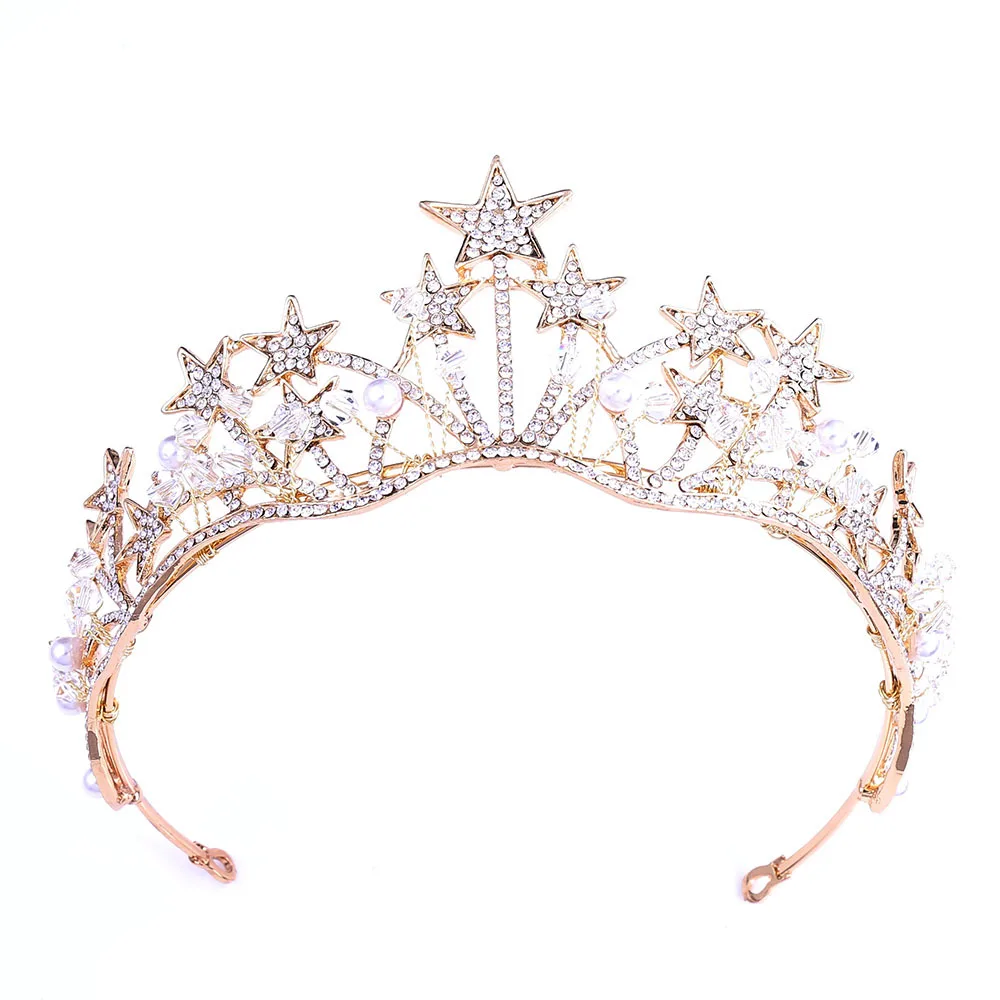 Bridal Rhinestone Pearl Crown Korean Princess Pearl Tiara Wedding Crown ...