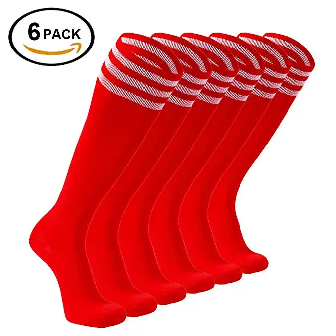 Soccer Socks FOOTPLUS Unisex Knee High Triple Stripe Football Socks 2/6/10 Pairs