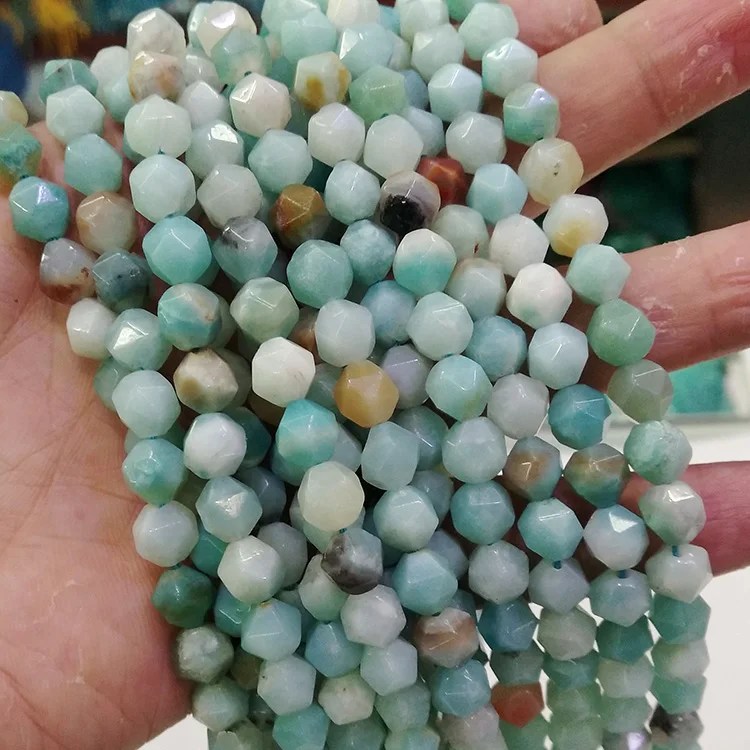 

AM0921 MultiColor Amazonite Star Cut Faceted Blue Gemstone Round Loose Beads