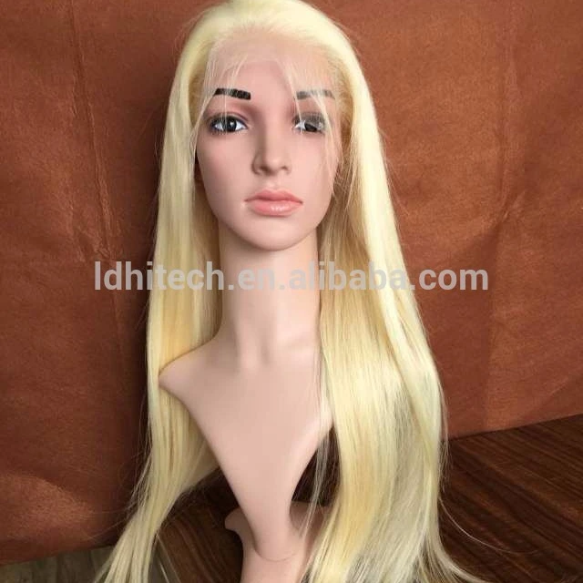 2018 New fashion full lace wigs with bangs silky straight human hair, 613 ombre long blonde human hair wig
