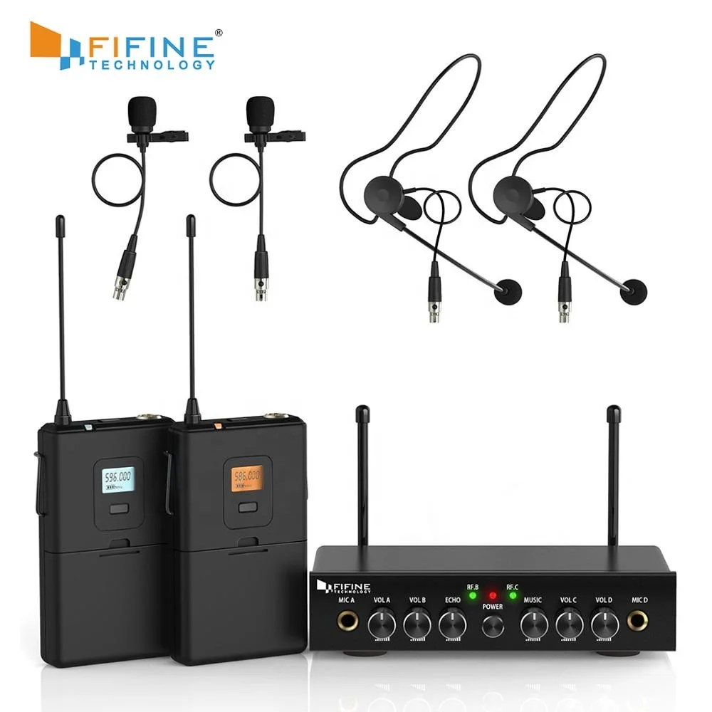 

Fifine UHF Professional Lavalier Lapel Clip Collar Wireless Headset Microphone System, Black